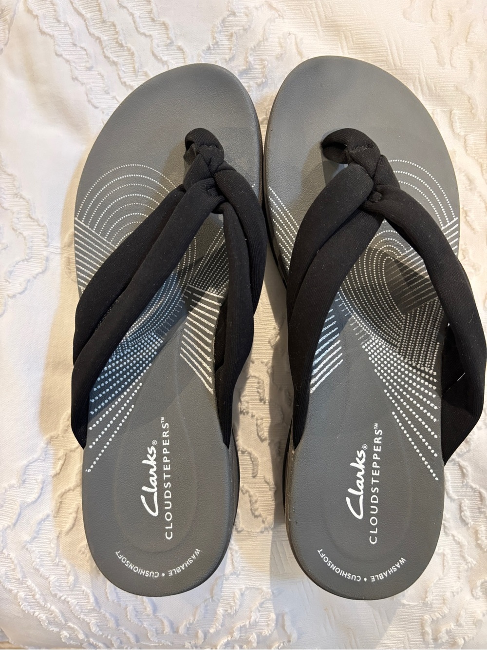 Cloudsteppers by Clarks Black Braided Strap Flip Flops with Gray Footbed